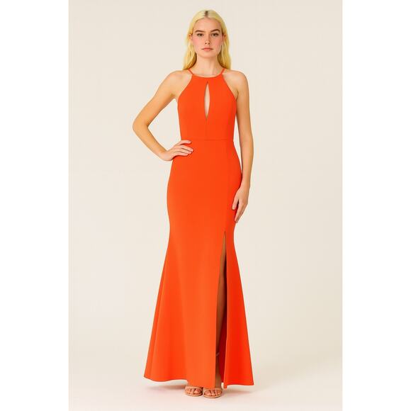 MSRP $525 Jay Godfrey Orange Maxi Dress – Size 4 | Halter & Front Slit QUICKSHIP - Picture 1 of 8